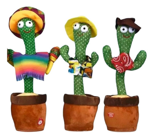 Imagen 3 de 8 de Cactus Bailarin Con Ropa Musical Luz Led Grabación Recargabl