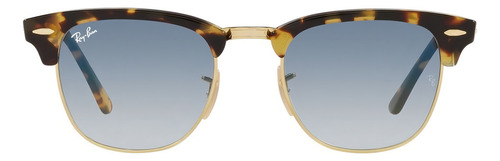 Anteojos de sol Ray-Ban Clubmaster Fleck talle Large armazón polished yellow havana y lente light blue