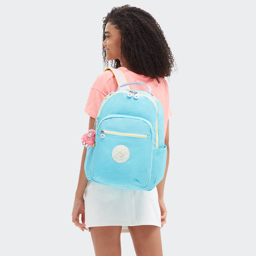 Kipling Mochila Seoul Grande 100% Color Blue Sea Mix Diseño De La Tela Color Solido Blue Sea Mix Color Sólido