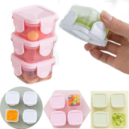 Kit 4 Mini Potes Para Alimento Papinha Lancheira Em Plástico