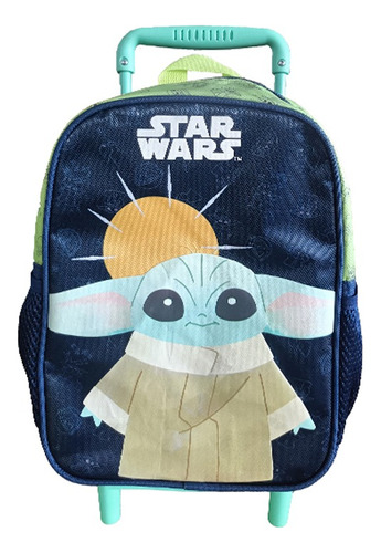 Mochila Infantil Baby Yoda Con Carro Mediana 30 X 23 Cm Color Agua