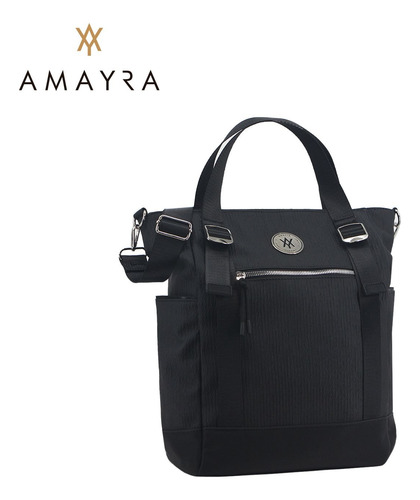 Cartera Bolso Mujer Amayra Estilo Tote Bag Amplio Moderno Negro Modelo 1 Engomada Diseño Texturado Níquel A Tono