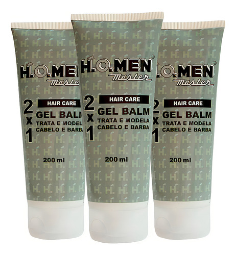 Kit 3 Gel Balm Para Barba E Cabelos 2x1 200ml H.o.men Master