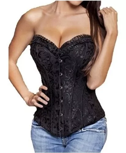 Corset Corselet Corpete Espartilho Preto Overbust