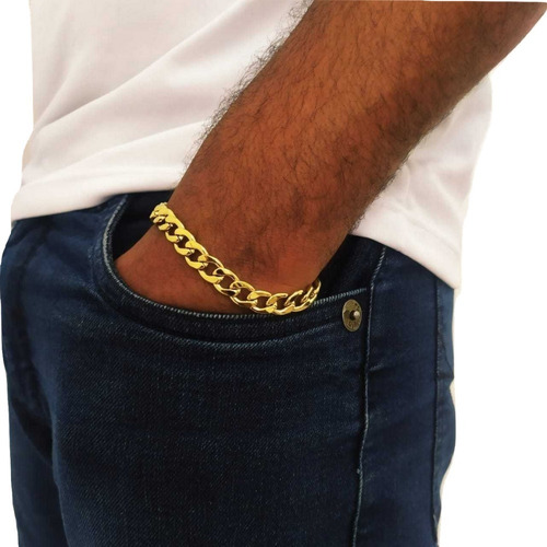 Imagem 1 de 4 de Pulseira Grumet Masculina Dourada + Garantia + Nota Fiscal