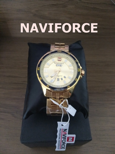 Relógio Dourado Naviforce Masculino 9106 Aço Gold - Dourado