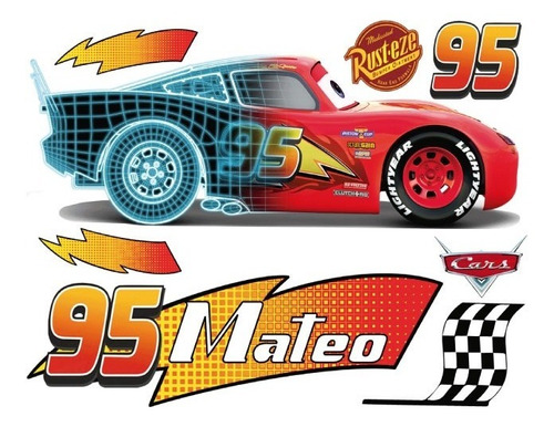 Decoración Cuarto Infantil Rayo Mcqueen Cars Con Nombre80x60