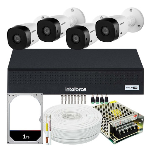 Kit Cftv Monitoramento 4 Cameras Intelbras 1120 Dvr 1004 1tb