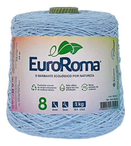 Barbante Euroroma 1 Kg 1016m Nº6 Tricô Crochê Cores Full Cor Azul Bebê 900