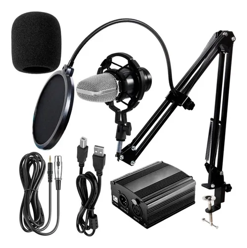 comprar Kit De Estudio Microfono Bm800 Con Brazo + Fuente Phantom Color Plateado Con Negro