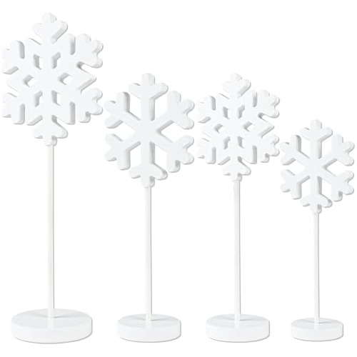 4 Piezas De Decoraciones De Madera Copos De Nieve De Na...