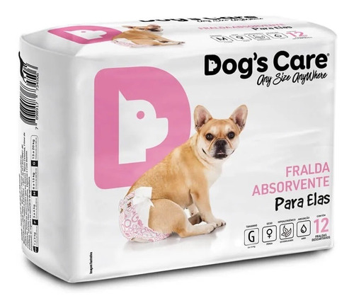 Fralda Higiênica Descartável P/ Cães Fêmea Dogs Care G 12un