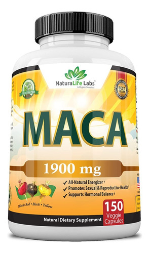 Raiz De Maca Organica Negro, Rojo, Amarillo 1900mg 150 Cap