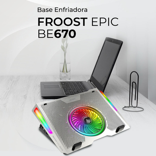 Base Enfriadora Laptop 15.6 Froost Epic Be670 Aluminio+rgb Color Gris LED RGB