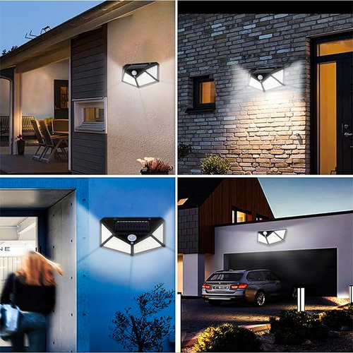 Kit 4 Luminária Solar 100 Led Com Sensor Jardim Prova D'água