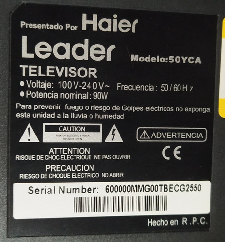 Imagen 4 de 4 de Tv Chino De 50 Hd. Solo Para Repuesto. Pantalla Dañada.