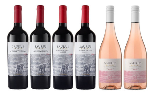 Combo Vinos Saurus Malbec + Cabernet + Pinot Rose X 6 Unid