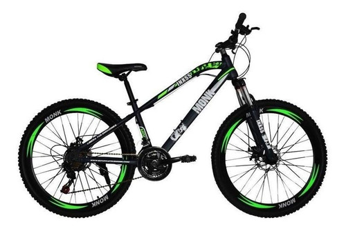 Imagen 1 de 3 de Mountain bike Monk INXSS 2021 R26 18" 21v color negro/verde con pie de apoyo