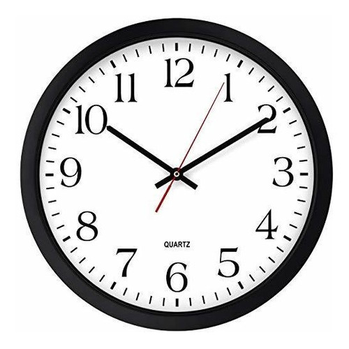 Bernhard Products Black Wall Clock, Silent Non Ticking -