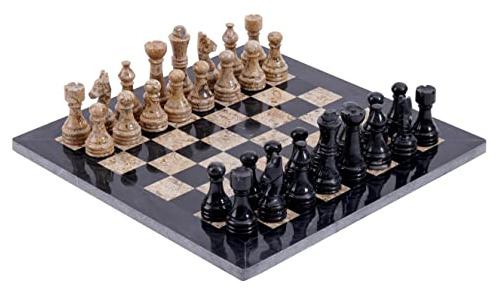 Radicaln Marble Chess Set 12 Pulgadas Negro Y Coral Ajedrez