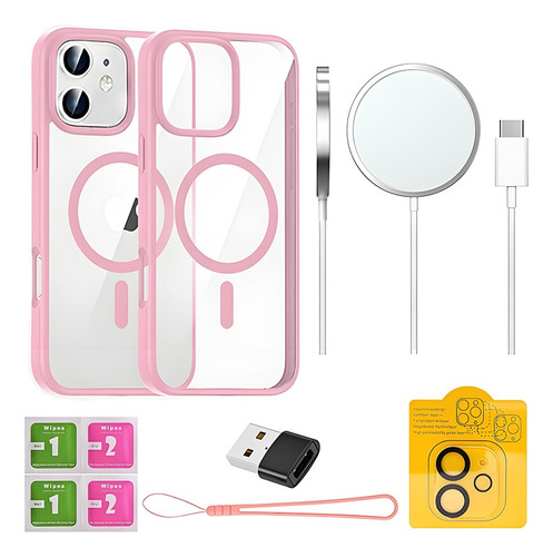 Funda Case Para iPhone 11 12 13 14 15 14pro 15pro 16pro 14pro Max 15pro Max 16pro Max Con Magsafe Rudo Mica Cámara+cargador Inalambrico 7 Kit