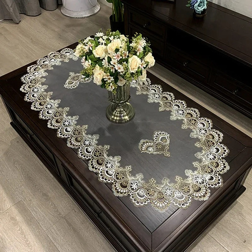 Mantel Ovalado Bordado Para Mesa De Té