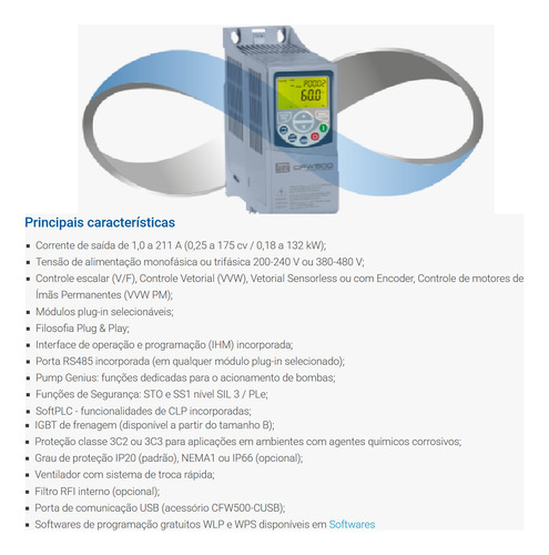 Inversor De Frequência Weg Cfw500 2cv 7a 220v Trifásico G2