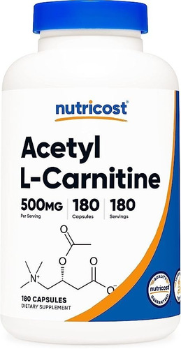 Original Nutricost Acetyl L-carnitina 500mg, 180 Cap, No Ogm