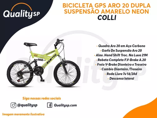 Bicicleta Aro 20 Colli GPS Dupla Suspensão Full 21 velocidades