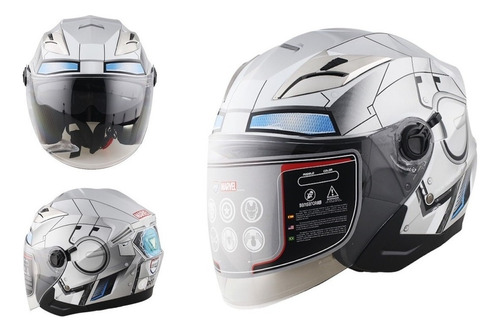 Casco Moto Edge Marvel Iron Man Plata 3/4 Certificado Dot