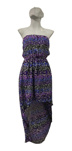 Vestido Strapless Mujer Dama Asimétrico Multicolor S Print