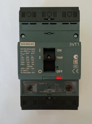 Breaker Trifásico Siemens 3vt1705-2dc36-0aa0 40 A 50 Amper