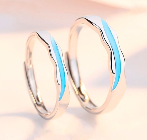 Anillos Ajustables Linea Azul Olas Mar Celeste Río Ondulado