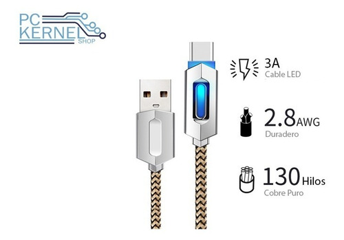 Cable Usb Tipo C Blindado Led Iluminado Premiun Celulares