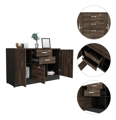 Biblioteca Gabinete Home Office 3 Cajones