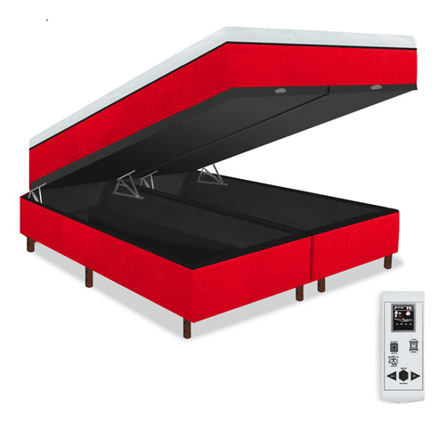 Eco New Colchões Prince colchão magnético king 1.93x2.03 massageador e cama box bau cor vermelho