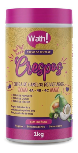 Creme De Pentear Vegano Cabelos Crespos Sem Enxágue 1kg Wath