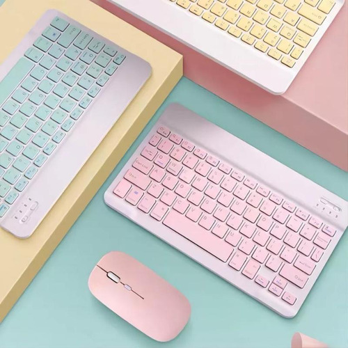 Kit Teclado Mouse Sem Fio Bluetooth Tablet Notebook Color