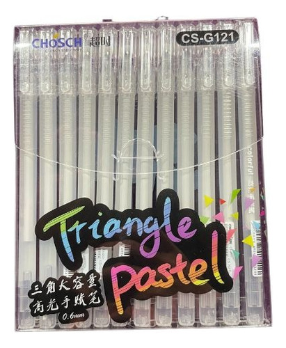 Plumas Gel Triangle Pastel 12 Piezas, Ideal Para Hoja Negra