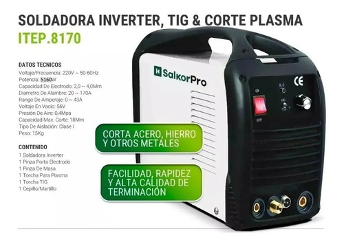 Soldadora Inverter Tig Cortadora Plasma Salkor Pro 3 En 1 | Envío gratis