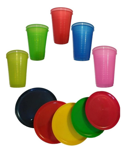Platos Taqueros Planos + Vasos Refresqueros Tipo Oxxo Set 50