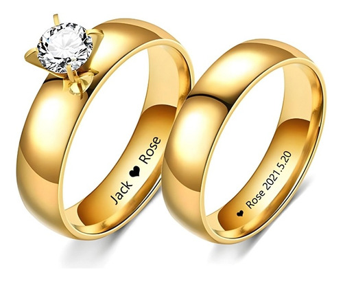 2 Anillos Enamorados De Promesa Compromiso Enchapado En Oro