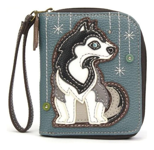 Billetera De Hombre Chala Cuerina Diseño Lobo Azul