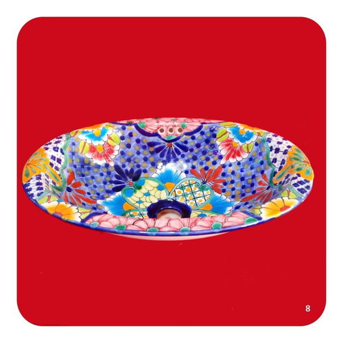 Imagen 3 de 3 de Lavabo Chico Color De Cerámica Tipo Talavera 40x30x14 Cm M8