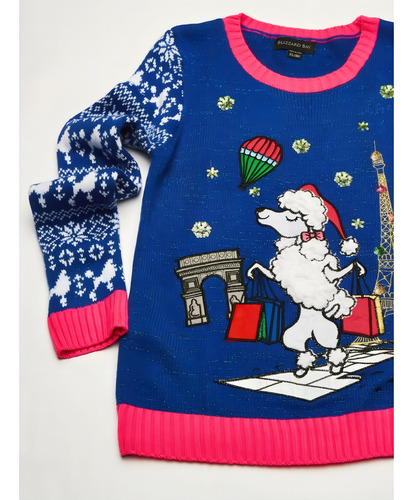Blizzard Bay Suéter Feo De Navidad Para Niñas, Color Azul/rosa/caniche