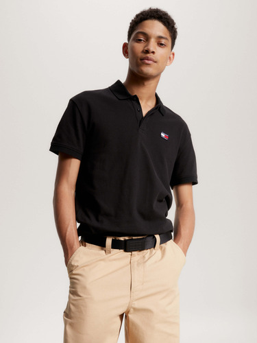 Polo Negro Con Logo Bordado - Tommy Hilfiger