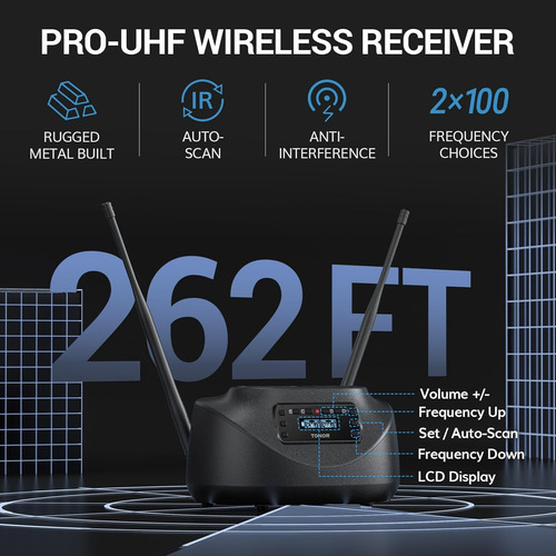 Micrófono Inalámbrico Uhf Recargable Dual - Bluetooth 262 Pi