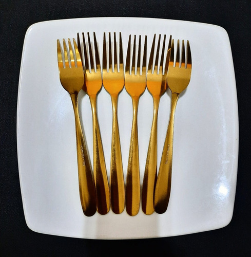 Imagen 2 de 2 de Pack X12 Tenedor Mesa Cubiertos Acero Inoxidable Gold Dorado