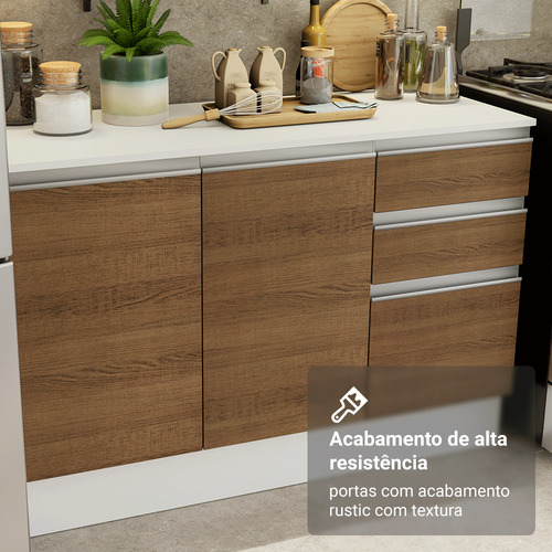 Armário De Cozinha Completa 100% Mdf 310 Cm Smart 01 Xa Brc Cor Branco/rustic/crema