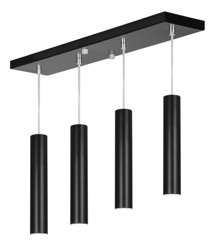 Pendente Quadruplo Tubo Cilindro Preto 40cm + Led 3k